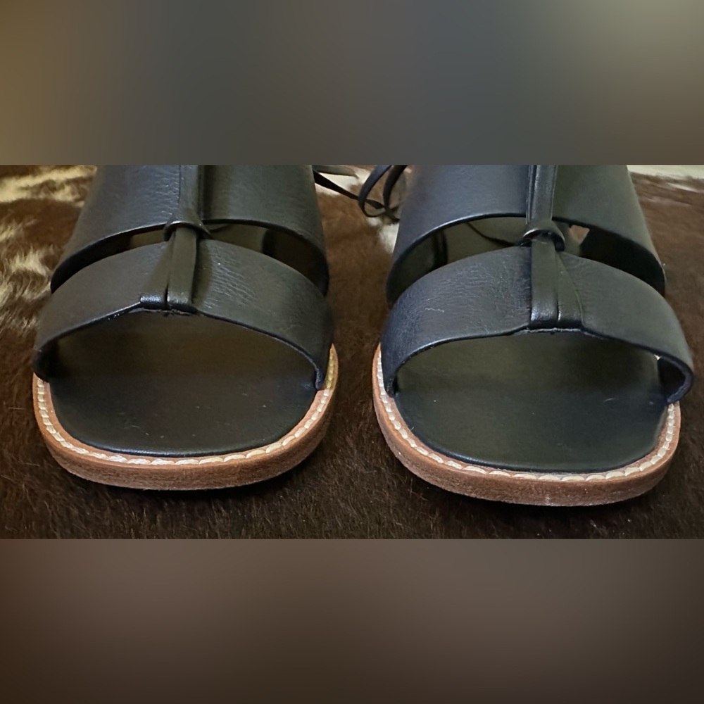 Vince Black Leather Lace-Up Gladiator Sandals - Picture 9 of 14